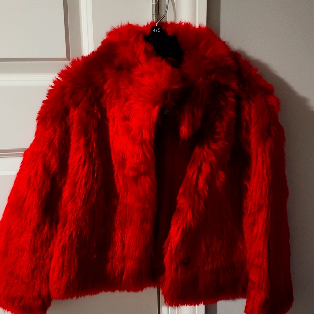 Red Crop Fur Jacket